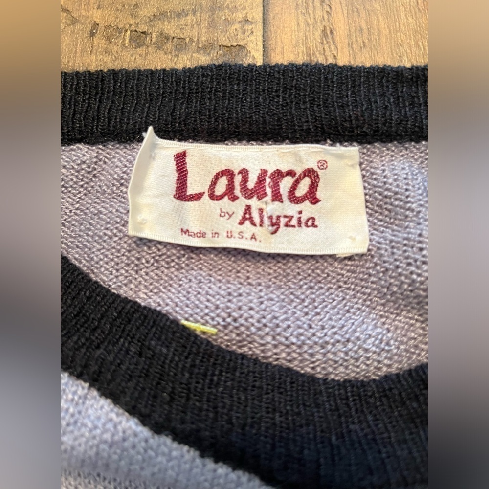 Laura by Alyzia sweater retro vintage sz 12 David Rose style black gray argyle - Picture 3 of 7